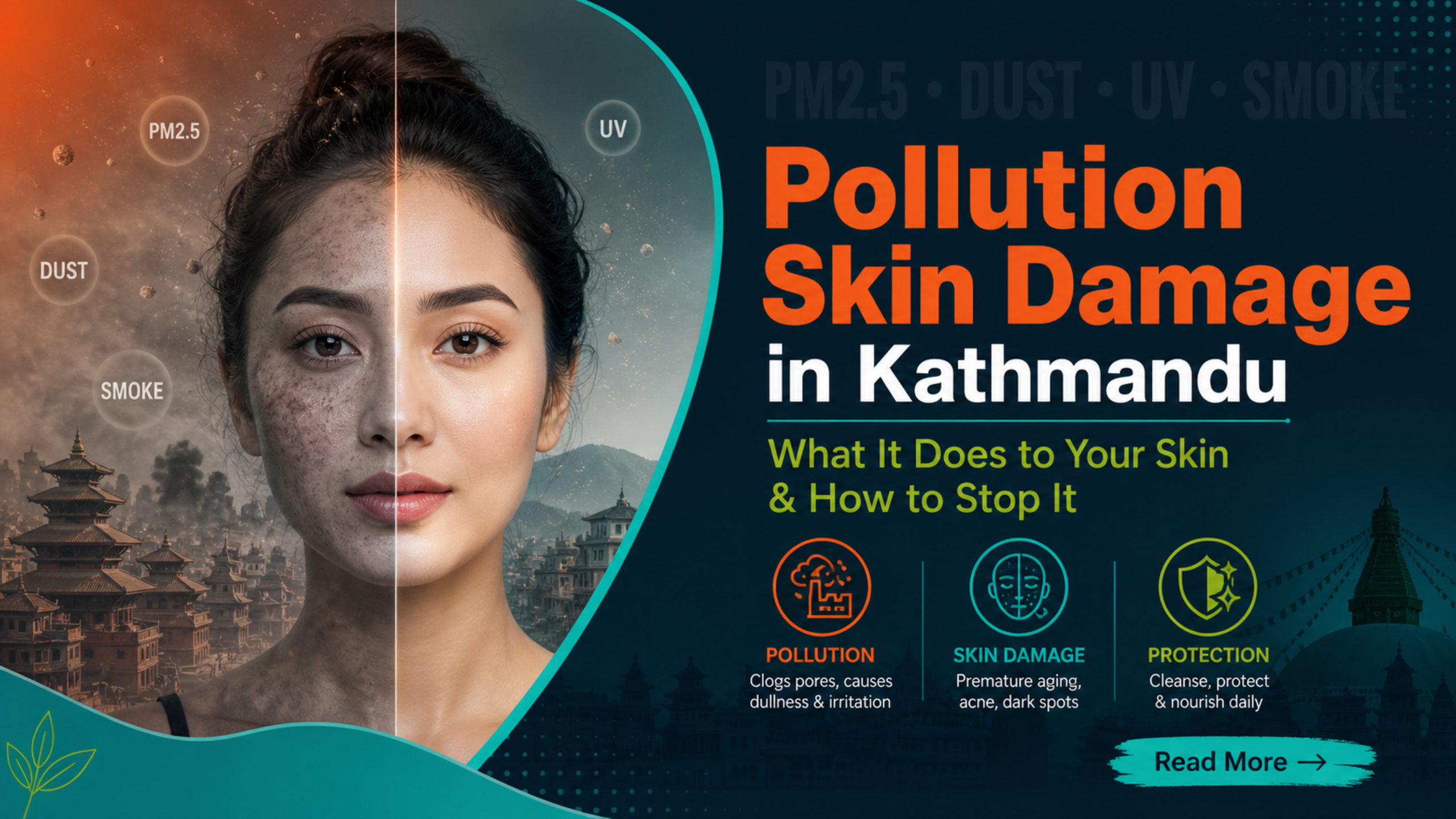 pollution skin damage Kathmandu